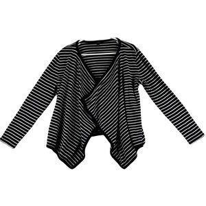 Talbots Black and White Striped Waterfall Cardigan
